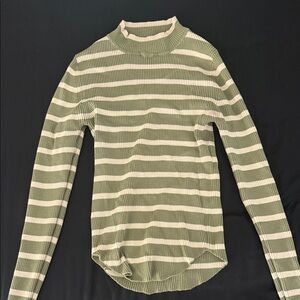Stradivarius Olive and Cream Striped Top